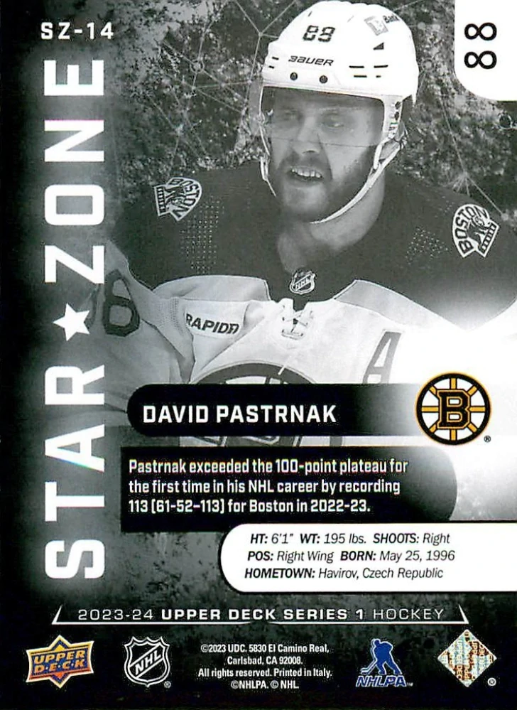 2023-24 UD Series 1 - David Pastrňák - Star Zone #SZ-14