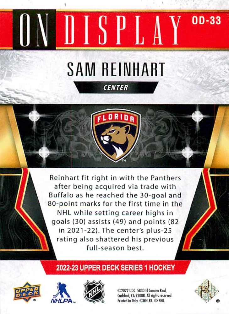 2022-23 UD Series 1 - Sam Reinhart - On Display #OD-33