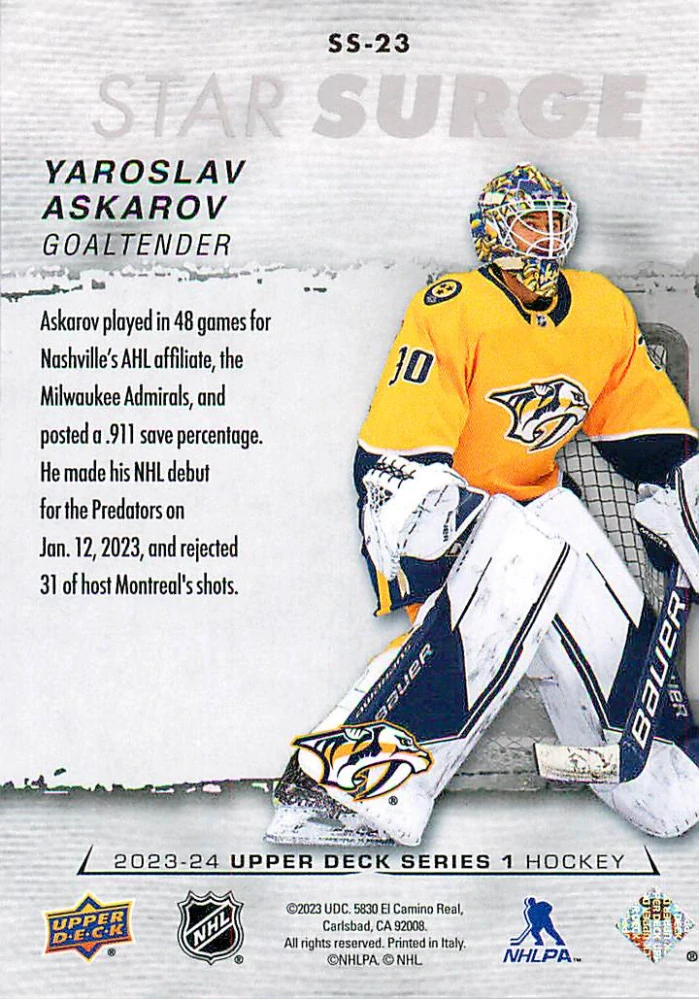2023-24 UD Series 1 - Yaroslav Askarov - Star Surge #SS-23