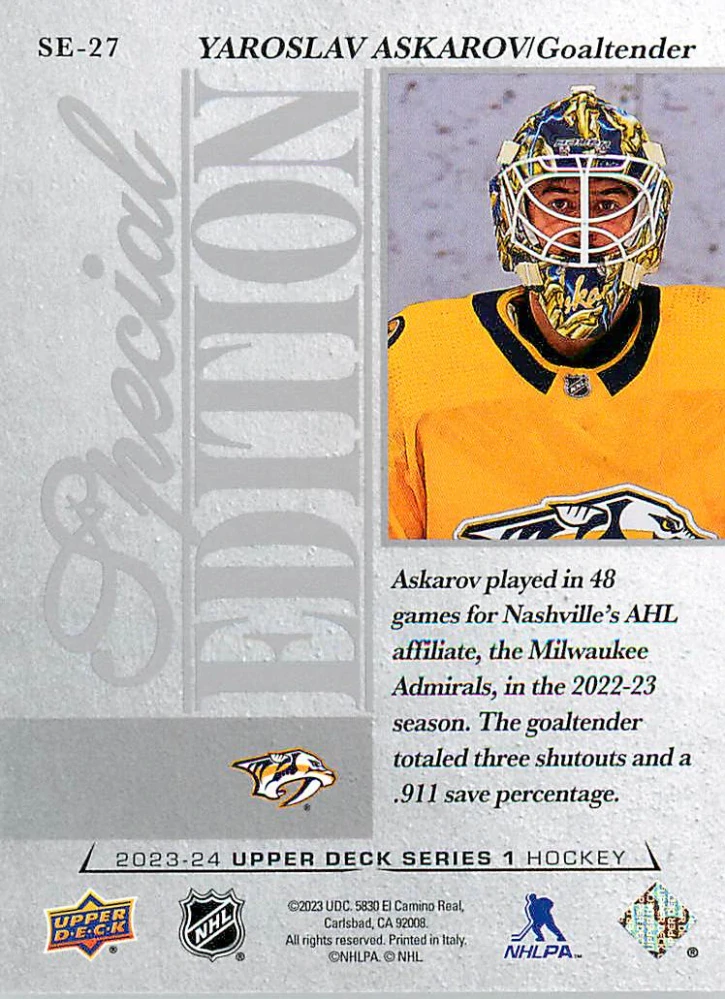 2023-24 UD Series 1 - Yaroslav Askarov - Special Edition #SE-27