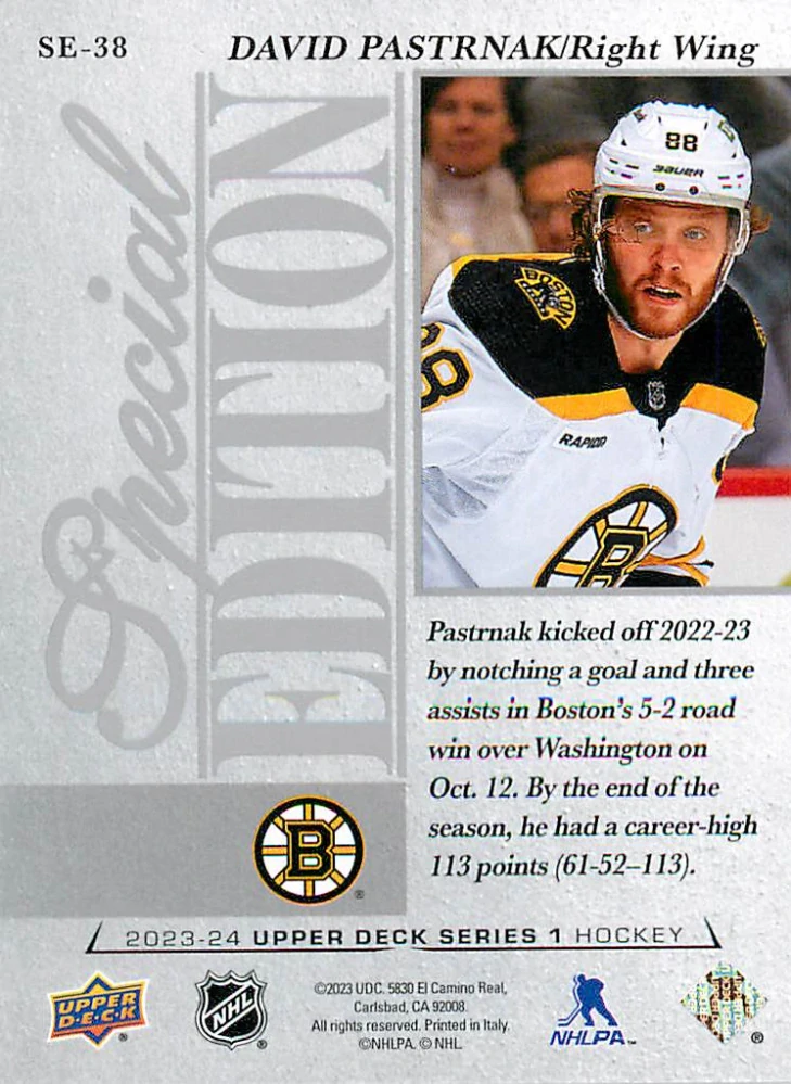 2023-24 UD Series 1 - David Pastrňák - Special Edition #SE-38