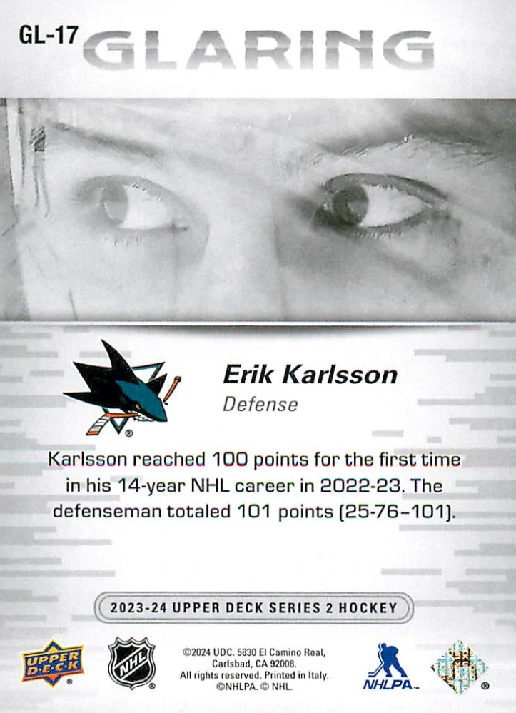 2023-24 UD Series 2 - Erik Karlsson - Glaring #GL-17
