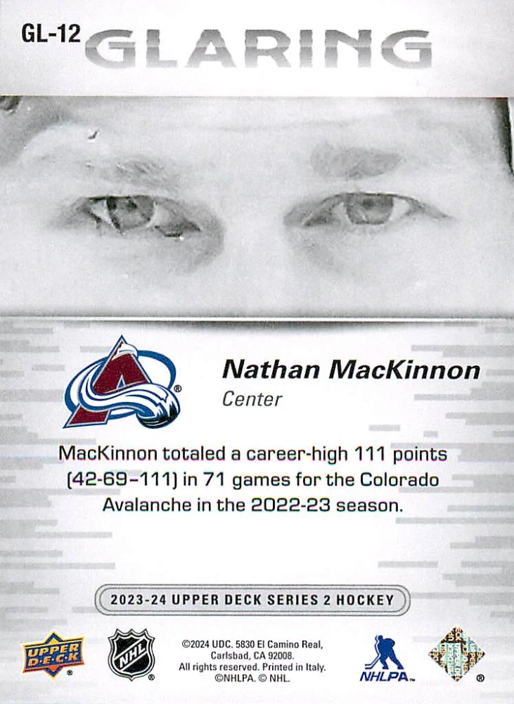 2023-24 UD Series 2 - Nathan MacKinnon - Glaring #GL-12