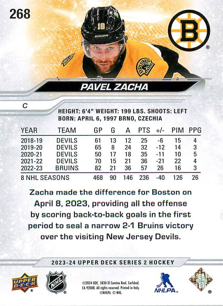 2023-24 UD Series 2 - Pavel Zacha - Silver Foil #268