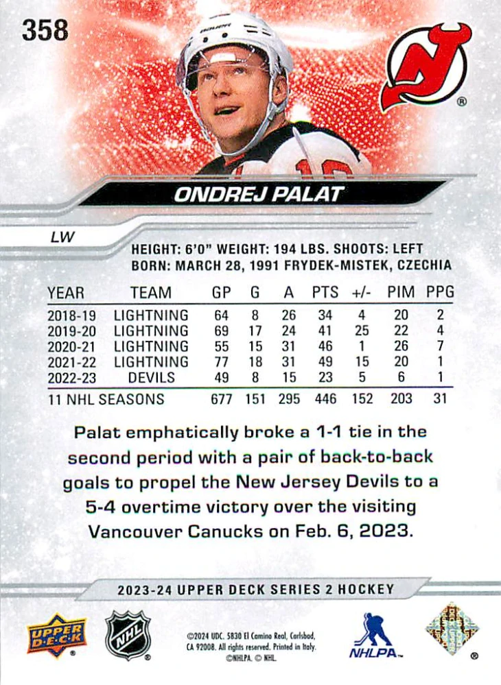 2023-24 UD Series 2 - Ondřej Palát - Silver Foil #358