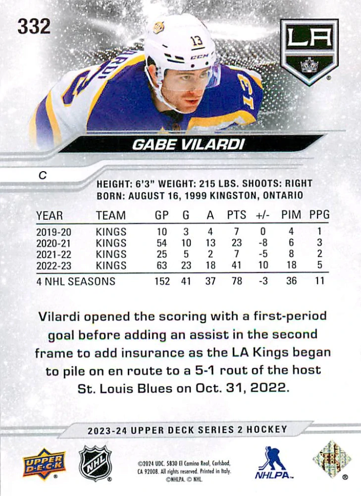 2023-24 UD Series 2 - Gabe Vilardi - Exclusives /100 #332