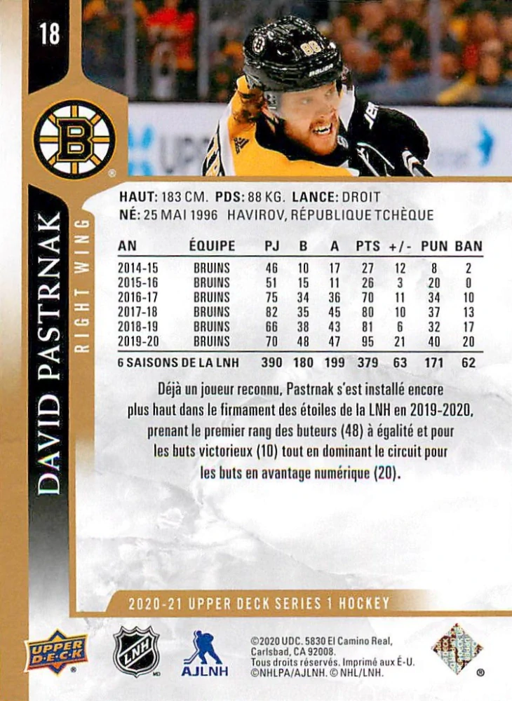 2020-21 UD Series 1 - David Pastrňák - Silver Foil #18
