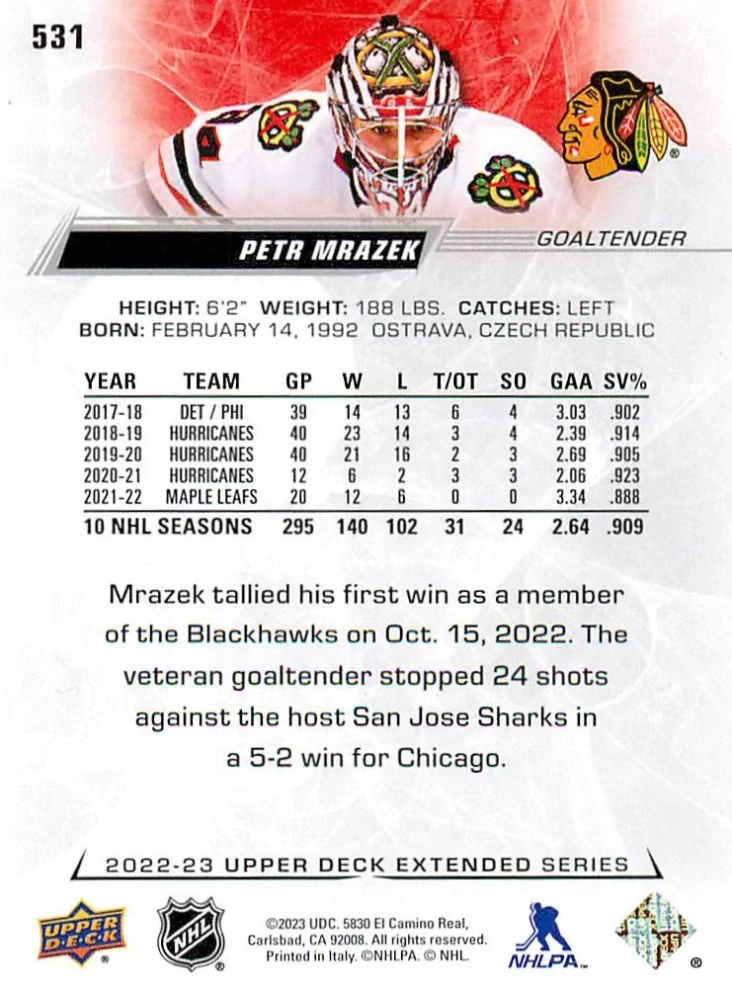 2022-23 UD Extended Series - Petr Mrázek - Silver Foil #531