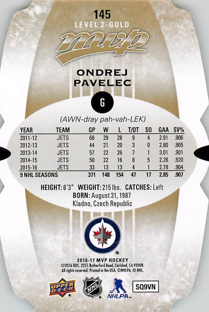 2016-17 UD MVP - Ondřej Pavelec - Colors & Contours #145