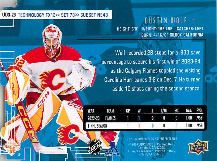 2023-24 UD Extended Series - Dustin Wold - UD3 Blue /1000 #UD3-23