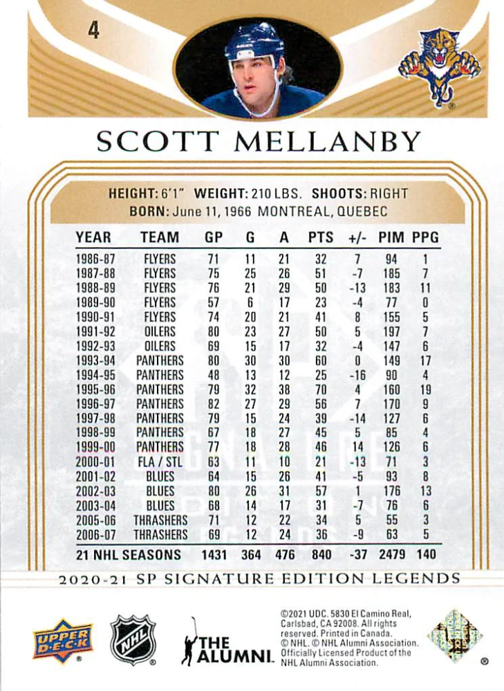 2020-21 UD SP Signature Edition Legends - Scott Mellanby - Gold Foil #4