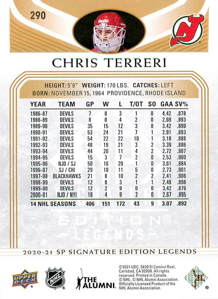 2020-21 UD SP Signature Edition Legends - Chris Terreri - Gold Foil #290