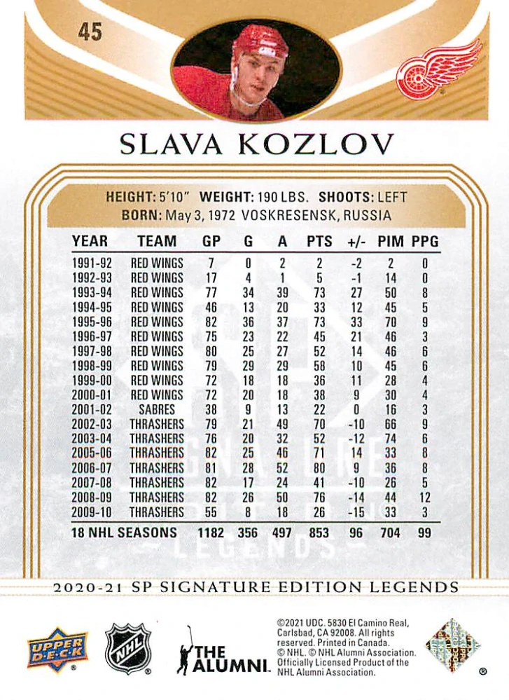 2020-21 UD SP Signature Edition Legends - Slava Kozlov - Gold Foil #45