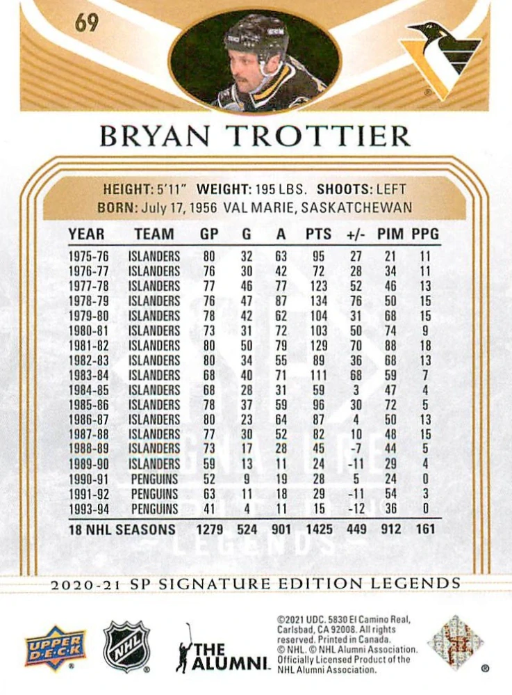 2020-21 UD SP Signature Edition Legends - Bryan Trottier - Gold Foil #69