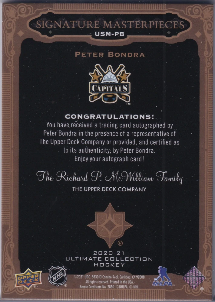 2020-21 UD Ultimate Collection - Peter Bondra - Ultimate Signature Masterpieces #USM-PB