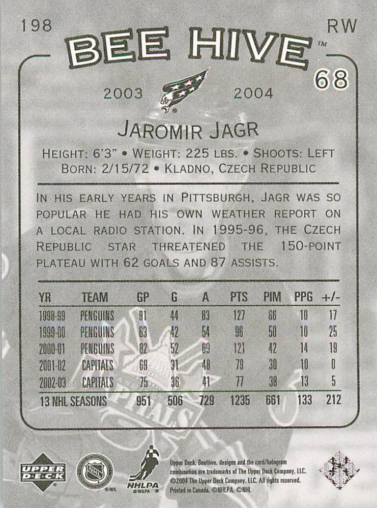 2003-04 UD Bee Hive - Jaromír Jágr #198