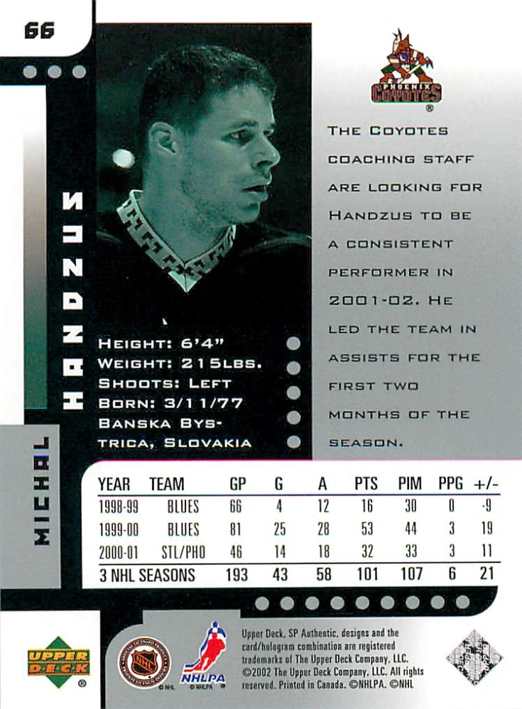 2001-02 UD SP Authentic - Michal Handzuš #66