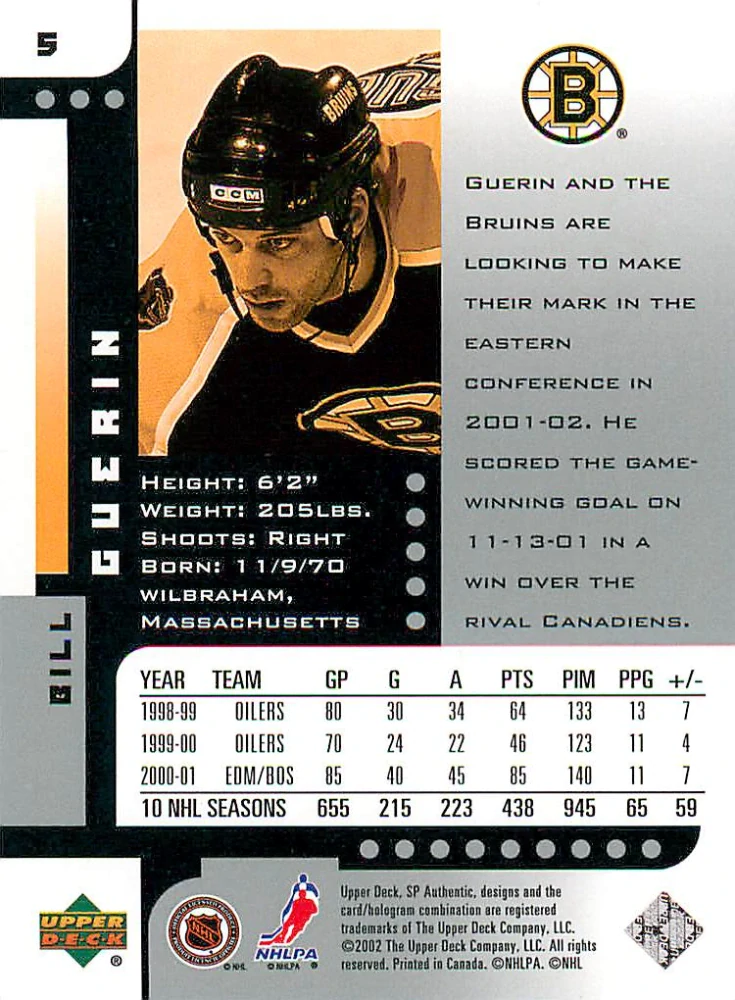 2001-02 UD SP Authentic - Bill Guerin #5