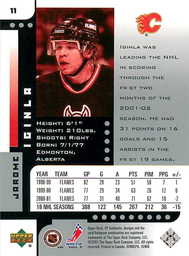 2001-02 UD SP Authentic - Jarome Iginla #11