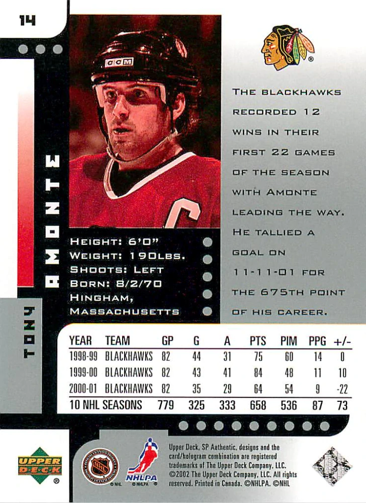 2001-02 UD SP Authentic - Tony Amonte #14