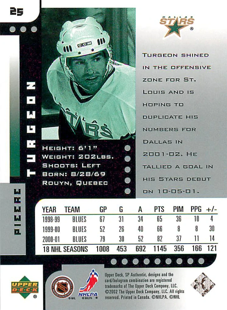 2001-02 UD SP Authentic - Pierre Turgeon #25