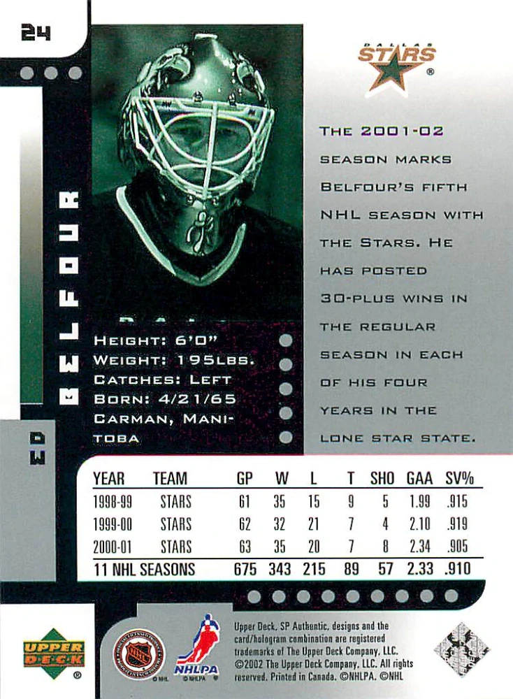 2001-02 UD SP Authentic - Ed Belfour #24