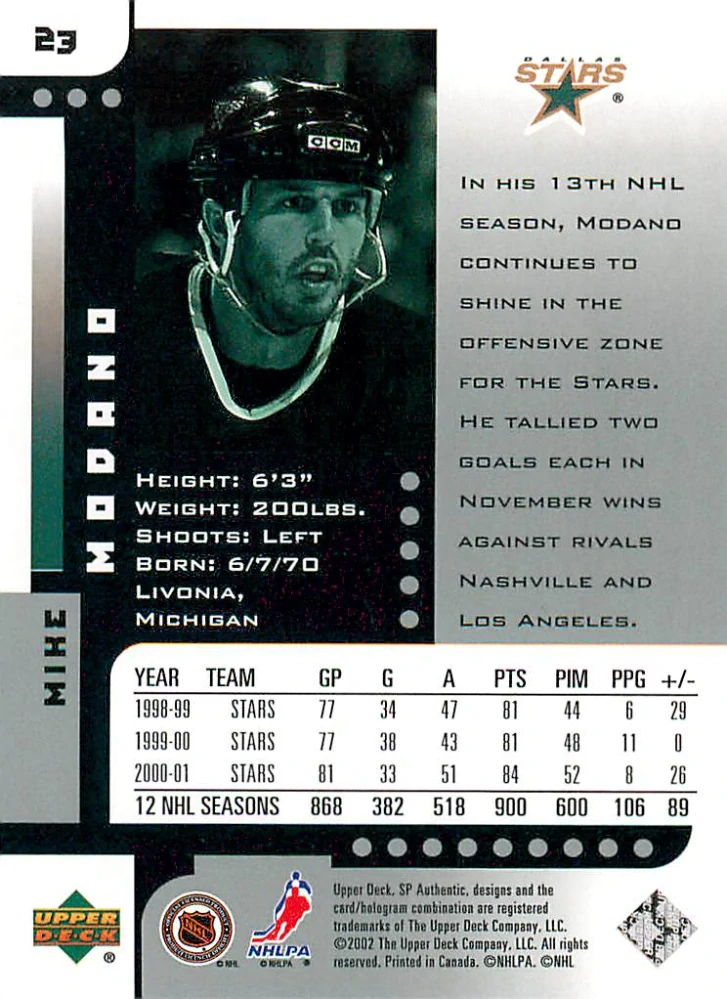 2001-02 UD SP Authentic - Mike Modano #23