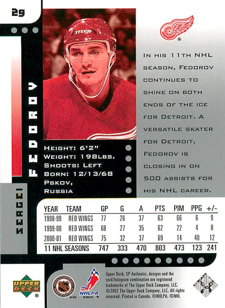 2001-02 UD SP Authentic - Sergei Fedorov #29
