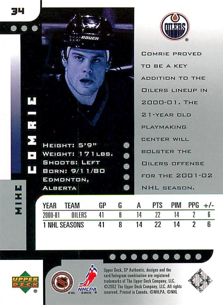 2001-02 UD SP Authentic - Mike Comrie #34
