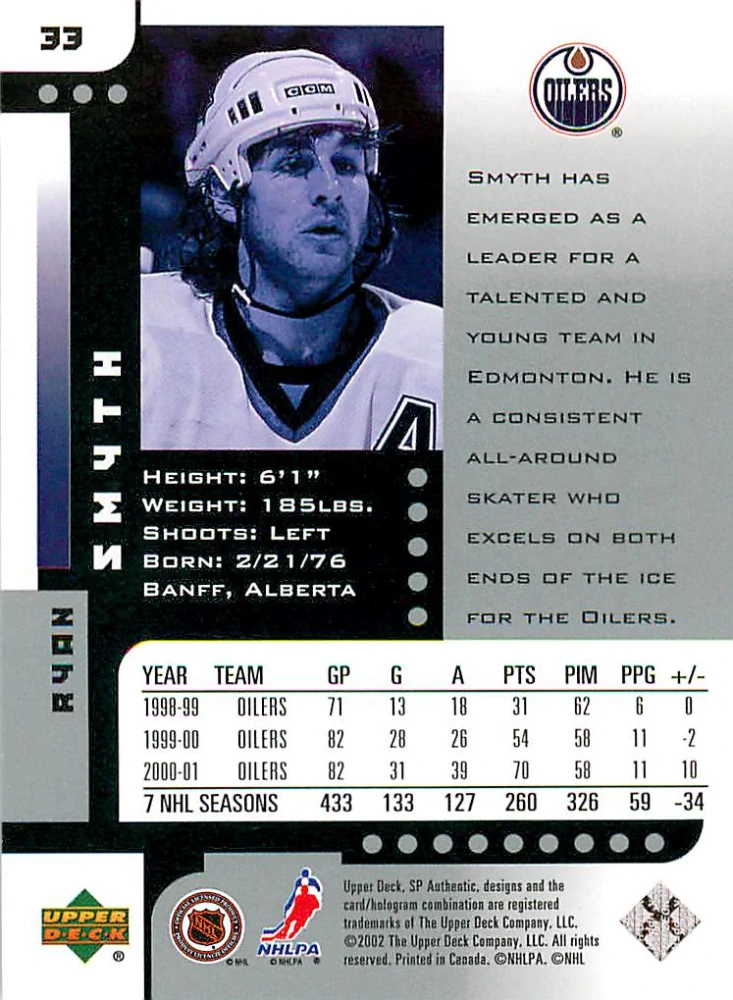 2001-02 UD SP Authentic - Ryan Smith #33