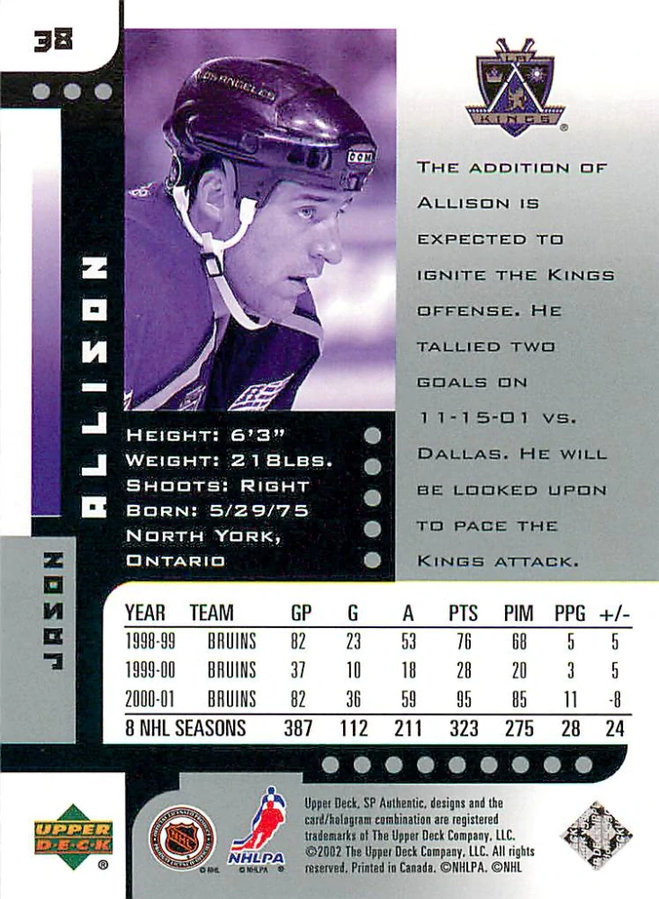 2001-02 UD SP Authentic - Jason Allison #38