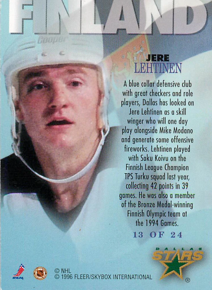 1995-96 Fleer Metal - Jere Lehtinen - International Steel #13