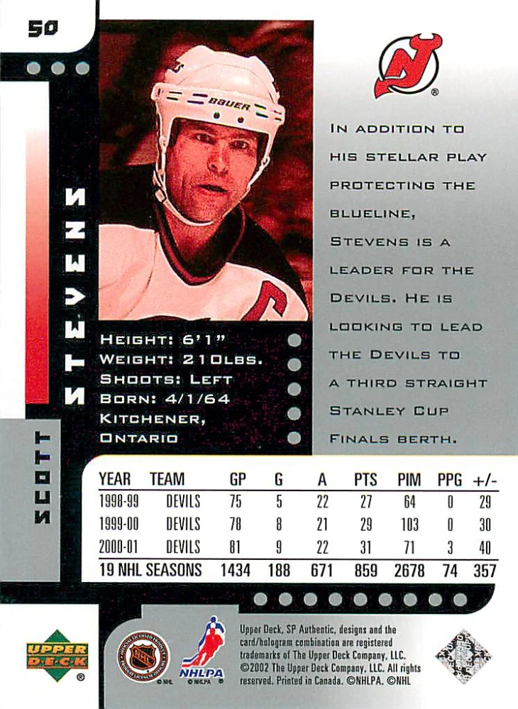 2001-02 UD SP Authentic - Scott Stevens #50
