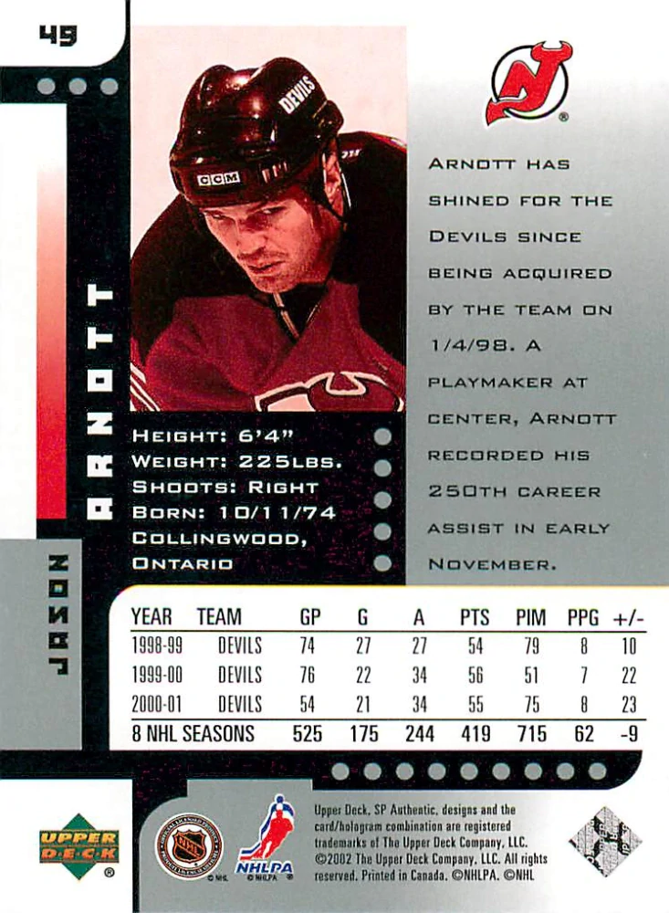 2001-02 UD SP Authentic - Jason Arnott #49
