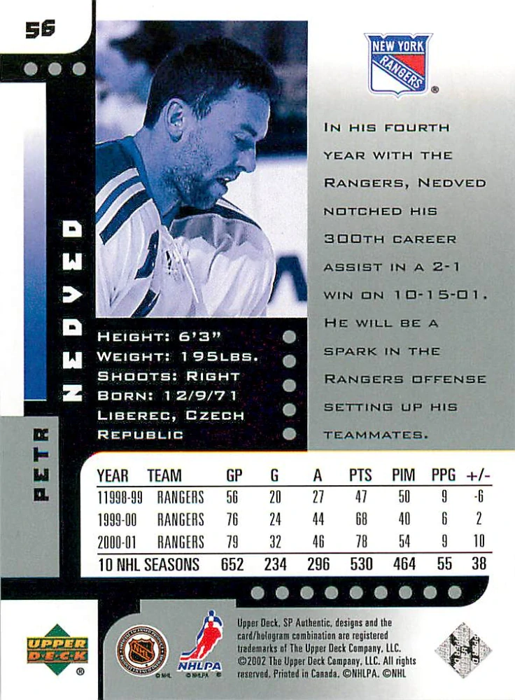 2001-02 UD SP Authentic - Petr Nedvěd #56