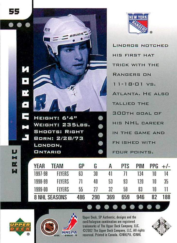 2001-02 UD SP Authentic - Eric Lindros #55