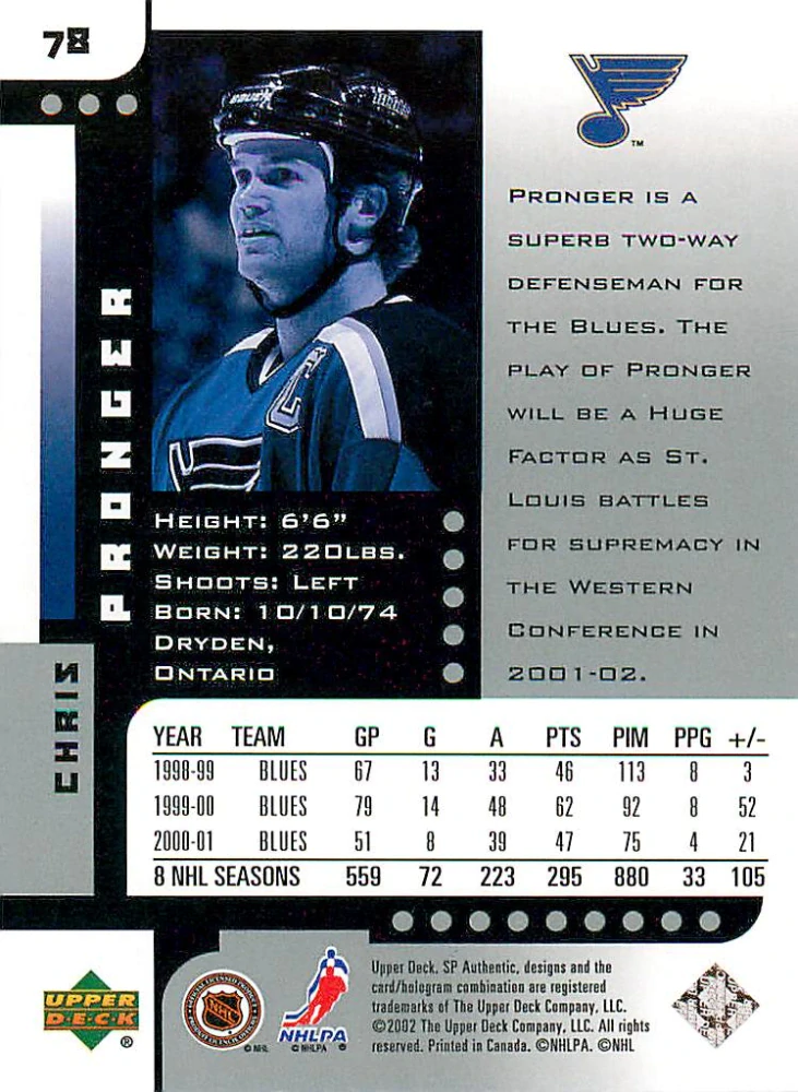 2001-02 UD SP Authentic - Chris Pronger #78