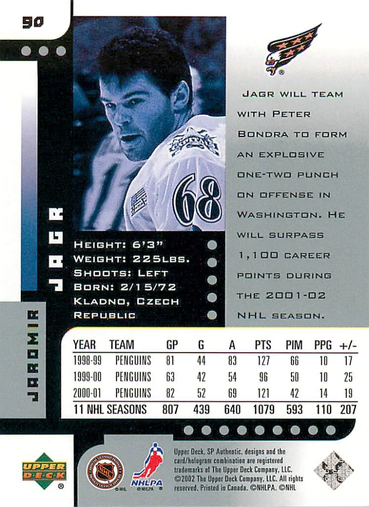 2001-02 UD SP Authentic - Jaromír Jágr #90