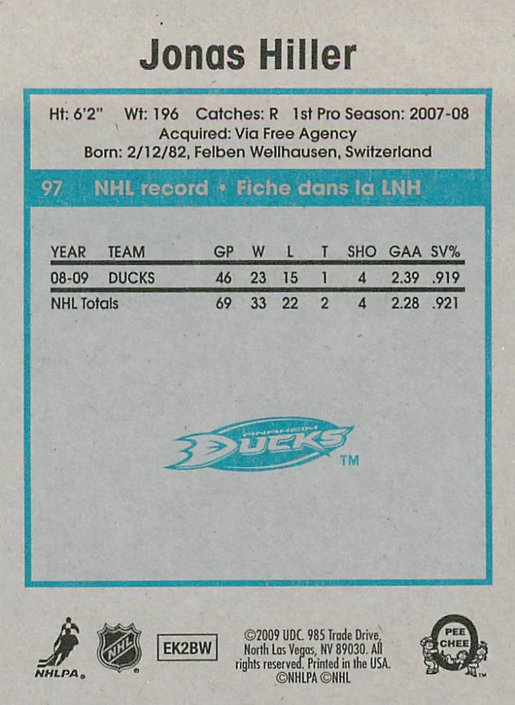 2009-10 UD O-Pee-Chee - Jonas Hiller - Retro #97