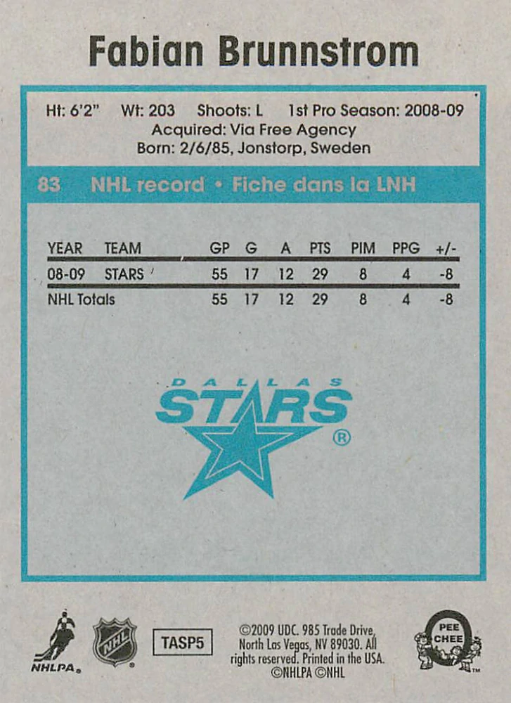 2009-10 UD O-Pee-Chee - Fabian Brunnstrom - Retro #83