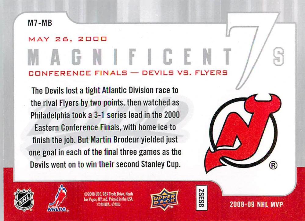 2008-09 UD MVP - Martin Brodeur - Magnificent 7s #M7-MB
