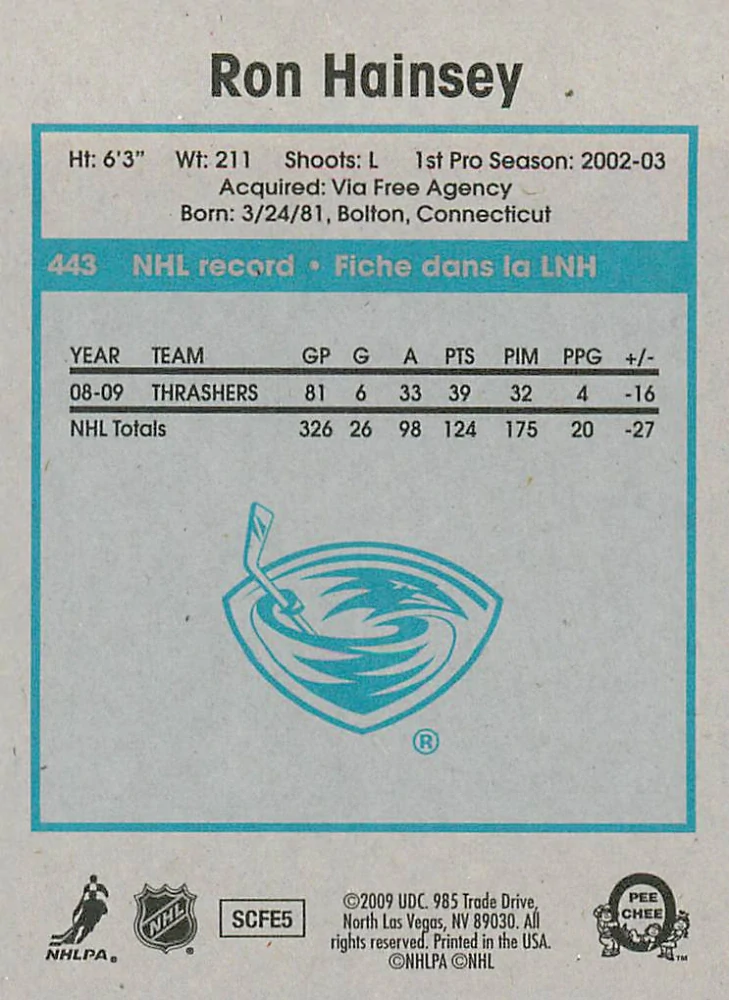 2009-10 UD O-Pee-Chee - Ron Hainsey - Retro #443