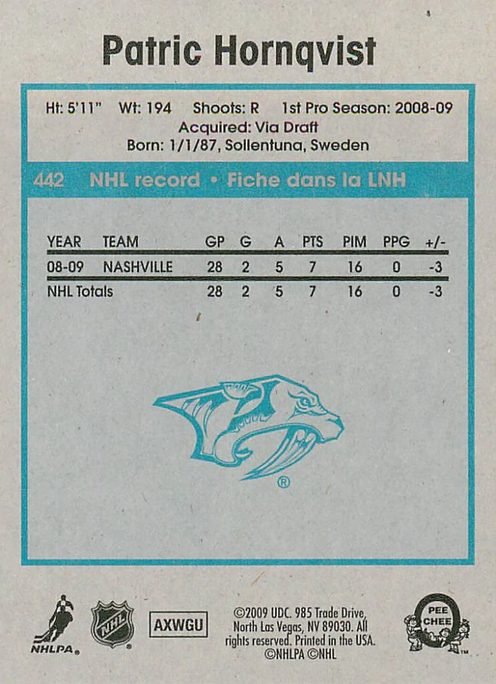 2009-10 UD O-Pee-Chee - Patric Hornqvist - Retro #442