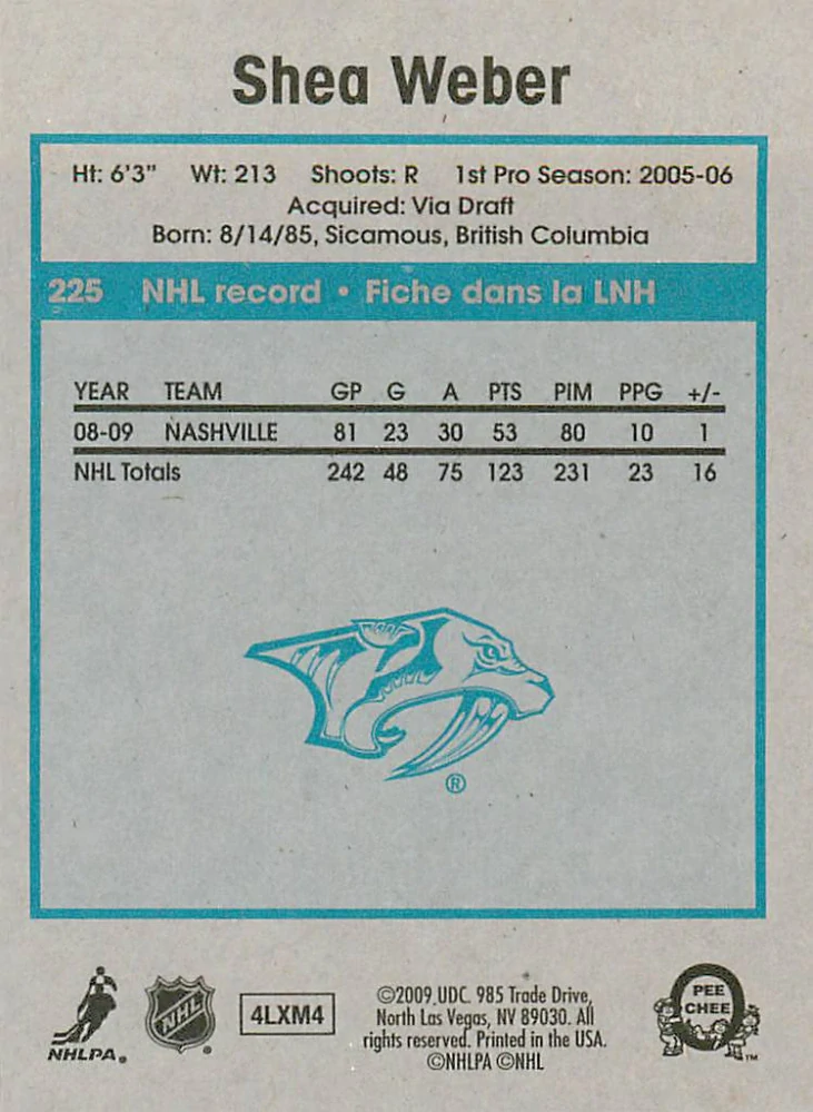 2009-10 UD O-Pee-Chee - Shea Weber - Retro #225