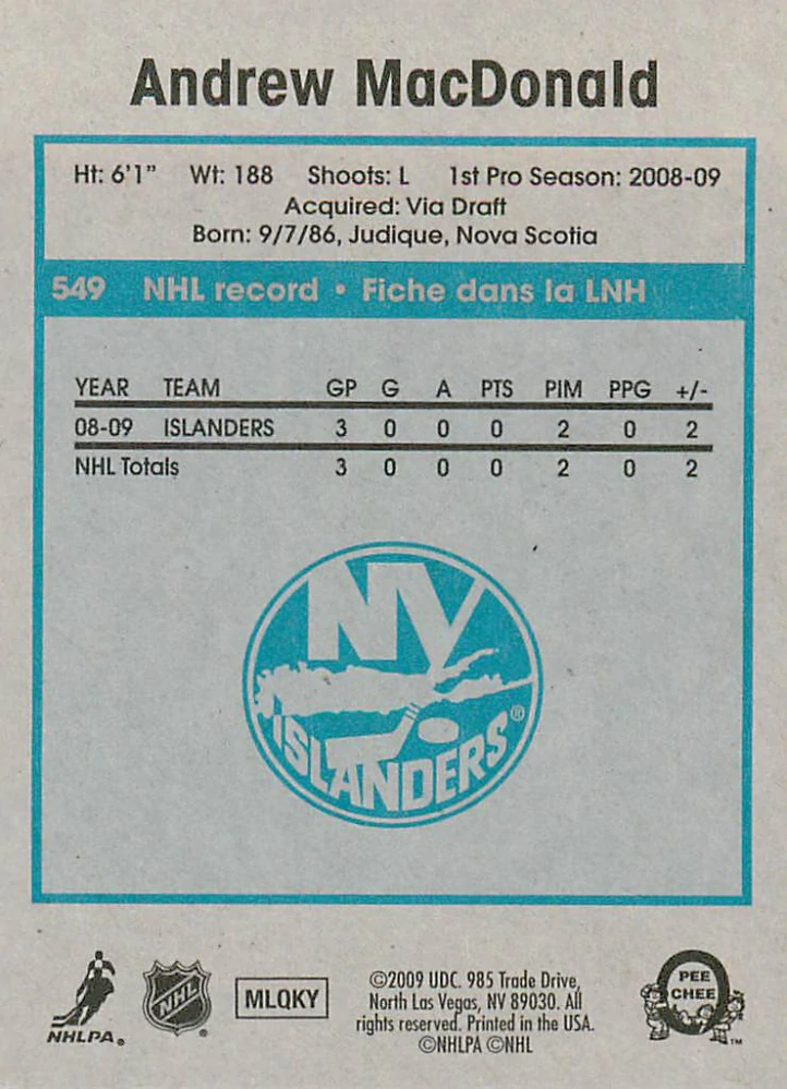 2009-10 UD O-Pee-Chee - Andrew MacDonald - Retro #549