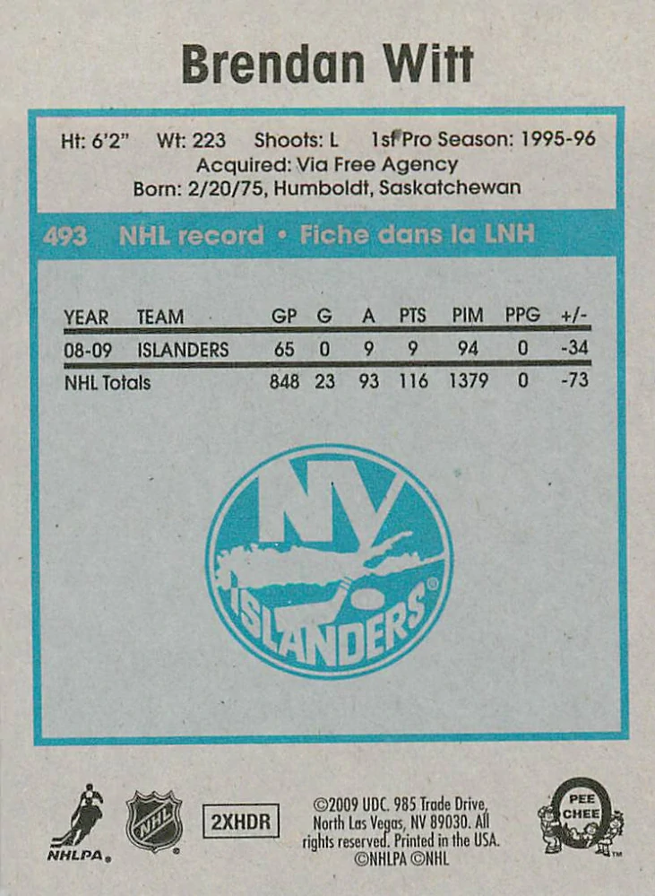 2009-10 UD O-Pee-Chee - Brendan Witt - Retro #493