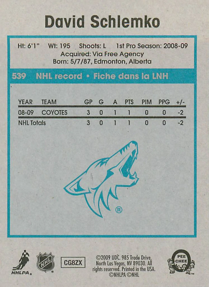 2009-10 UD O-Pee-Chee - David Schlemko - Retro #539