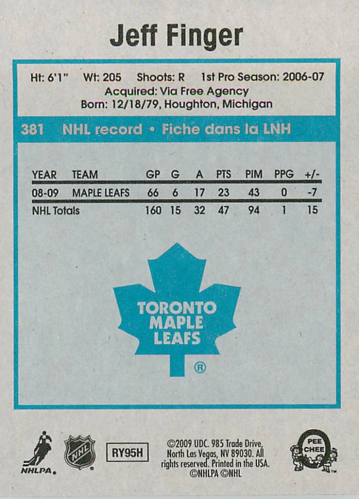 2009-10 UD O-Pee-Chee - Jeff Finger - Retro #381