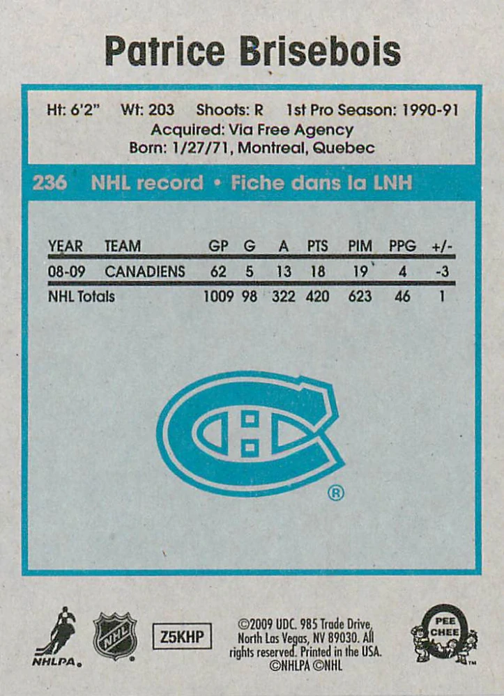 2009-10 UD O-Pee-Chee - Patrice Brisebois - Retro #236
