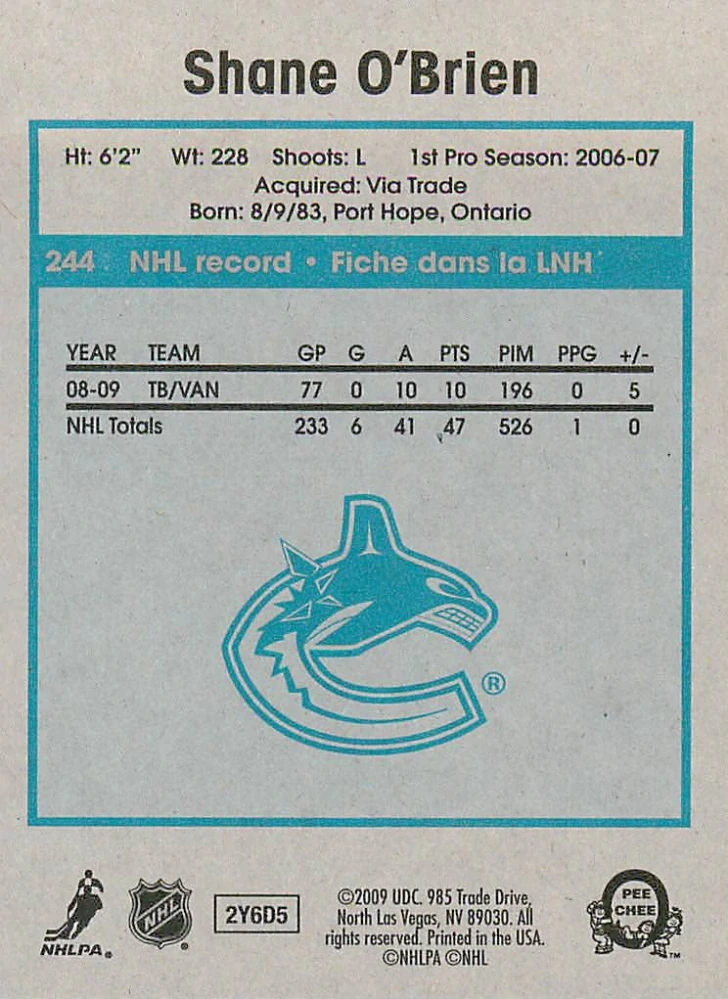 2009-10 UD O-Pee-Chee - Shane O'Brien - Retro #244